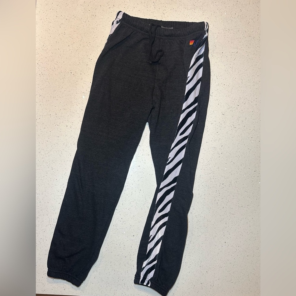 Aviator Nation Black Track Joggers with White Zebra Stripe